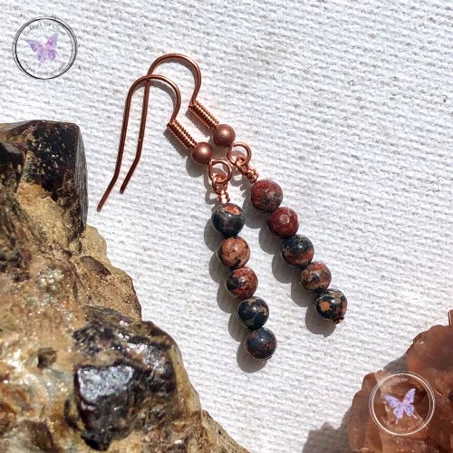 Leopard Skin Jasper Bead Earrings Copper